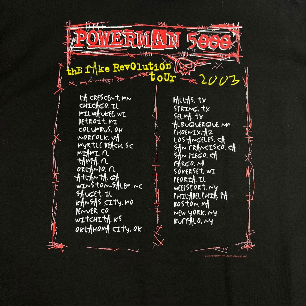 Alstyle Powerman 5000 2003 Fake Revolution Tour T-Shirt XL Black Men Vintage Tee - Picture 5 of 9